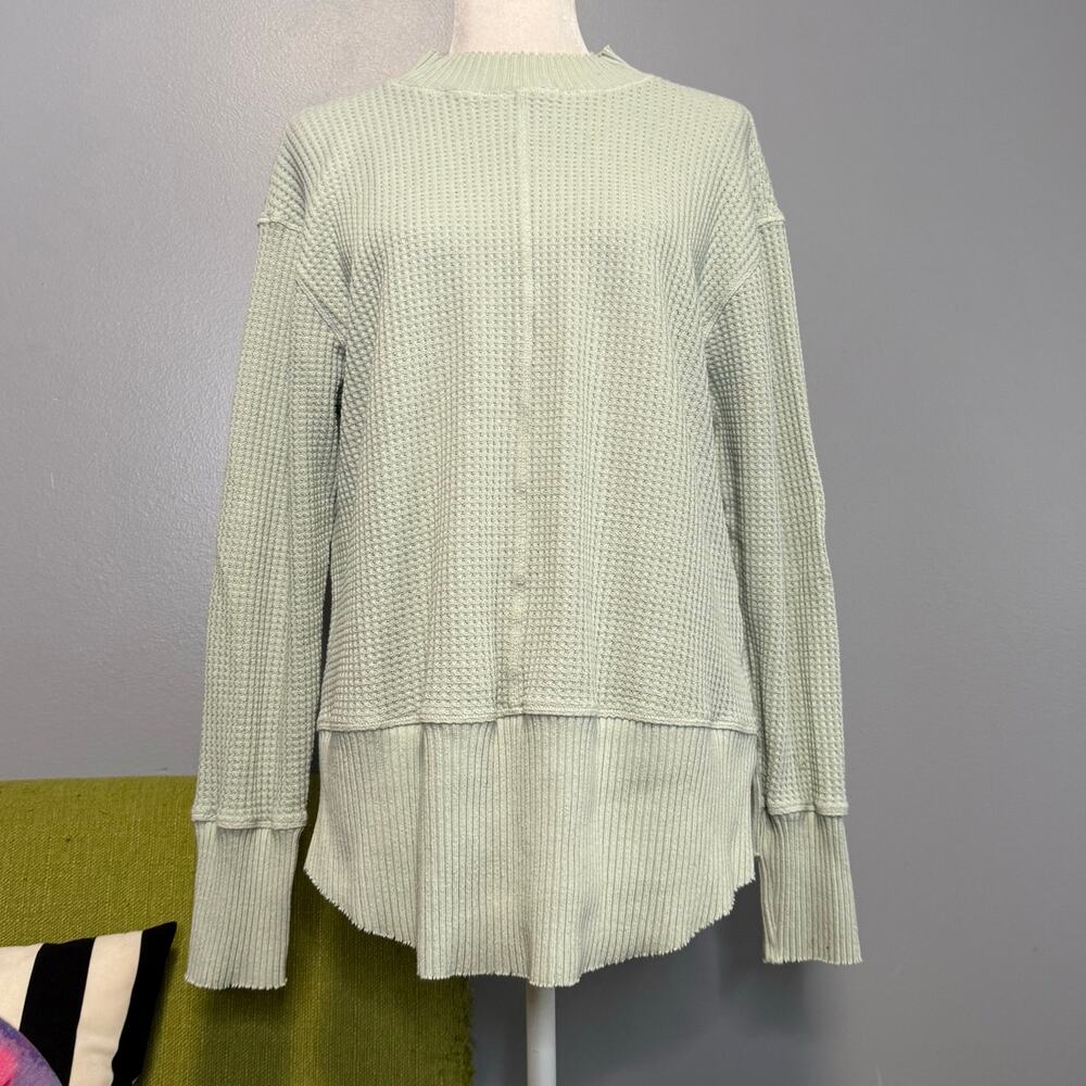 T.LA Anthropologie Light Green Cotton Waffle Sweater